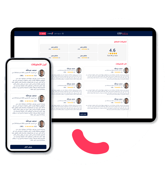 Toptalla platform displaying customer feedback section with star ratings and user testimonials