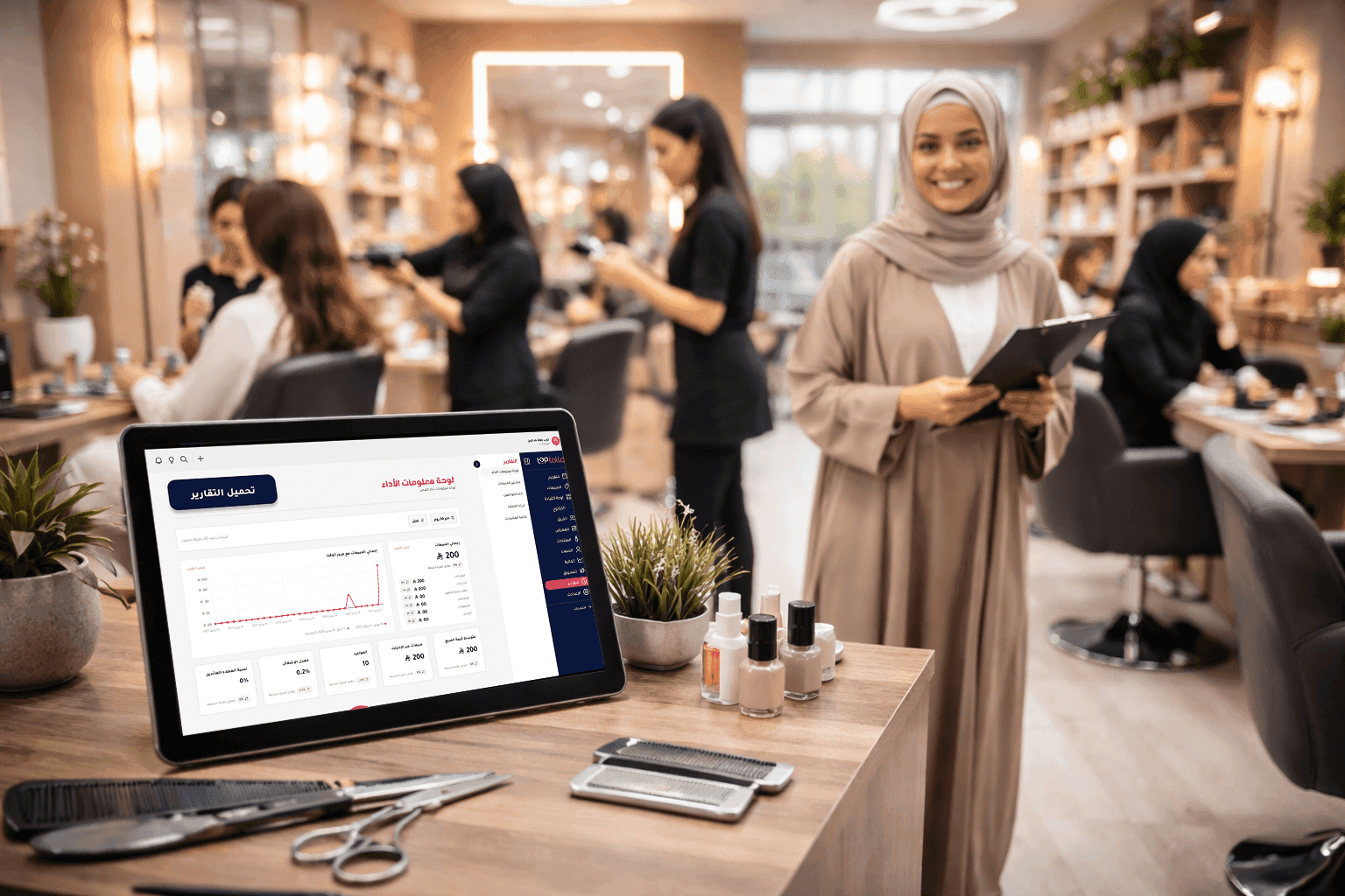 Salon owner and a tablet