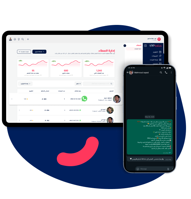 Toptalla software interface for managing clients and sending messages via WhatsApp